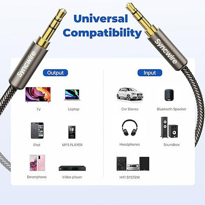SYNCWIRE 3.5mm Nylon Braided Aux Cable (3.3ft/1m,Hi-Fi Sound), Audio Auxiliary Input Adapter Male to Male Cord for Headphones, Car, Home Stereos, Speaker, iPhone, iPad, iPod, Echo & More – Gold Brown