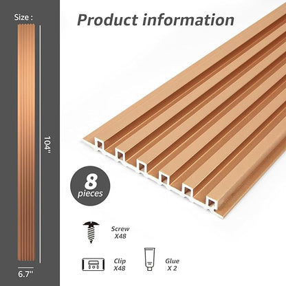 Art3dwallpanels Slat Wall Paneling, 4 Pack Glossy Metal Finish WPC Soundproof 3D Wall Panels for Interior Wall Decor, Fluted Textured Panel Wall Slats, Sample