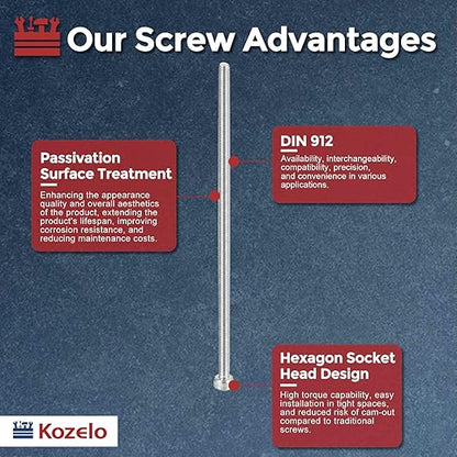 Kozelo 4pcs Socket Head Cap Screws - [M4-0.7 x 125mm] 304 Stainless Steel Allen Socket Drive for Electrical Motor 3D Printing Fan Engine Replacement Use, Silver