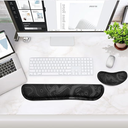 Gimars Enlarge Silky and Superfine Fabric Gel Memory Foam Keyboard Wrist Rest Set, Ergonomic Keyboard Mouse Wrist Support for Typing Pain Relief, Comfort for Office, Gaming, Computer-Map Pattern