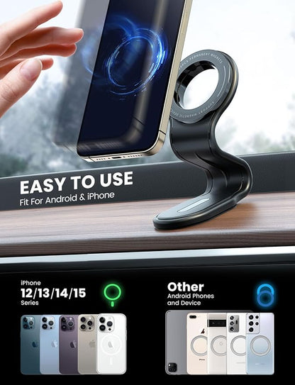 eSamcore for MagSafe Car Mount Detachable, Bendable Aluminum Arm Magnetic Phone Holder for Car【20 Strong Magnets】 Cell Phone Mount for Car Dash Fit iPhone 16 15 14 13 Pro Max Mini Mag Safe Accessories