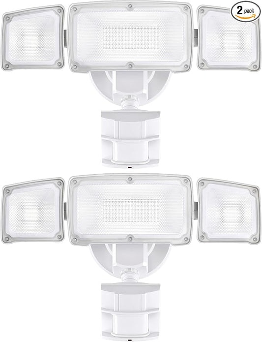 AWSENS 40W LED Security Lights Motion Sensor Light Outdoor, 180 Degree, 4000LM, 5000K, ETL Water Resistant, 3 Head Motion Detected Flood Light for Garage, Yard, Porch 2-Pack (White)