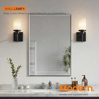 AONEON Wall Light Fixtures Matte Black Bathroom Vanity Lights Over Mirror with White Frosted Glass Shade, Wall Lamps for Porch Entrance, 2 Pack T001MB-L1-P2