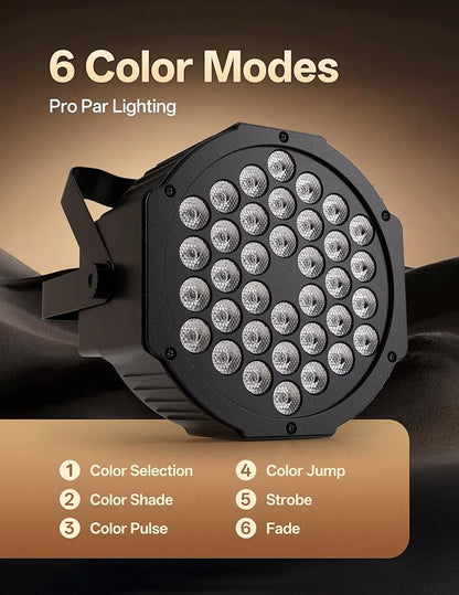 JAJALUYA LED Par Lights 36 LED Stage Lights 7 Modes RGB DJ Lights with Sound Activated Remote and DMX Control DJ Uplighting for Birthday Party Events Wedding Christmas Stage Lighting (4 Packs)