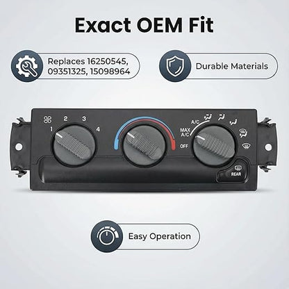 1623939-A A/C Control Switch Air Conditioning Climate Control Module, Front Climate Control Module Panel for Oldsmobile Bravada 1998-2004, Replace OE# 16250545, 09351325, 15098964