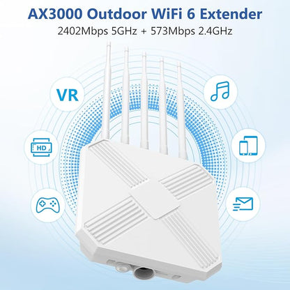 Mugatol AX3000 Outdoor WiFi 6 Extender - Outdoor Access Point - Long-Range Dual Band WiFi, IP67/PoE/5 Antennas for Events, Commercial Use | Starlink-Compatible