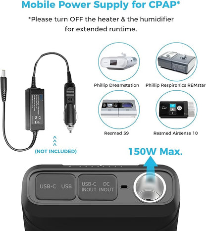 Renogy 72000mAh 266Wh 12v Power Bank with 60W PD, CPAP Battery for Camping, High Capacity Large Camping Power Bank with USB-C DC Wireless Charging & Flashlight, CPAP Battery Backup Power Supply
