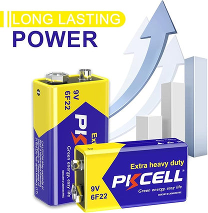 PKCELL 9V Batteries, 24 Pack 9 Volt Batteries Carbon Zinc, 9V Battery for Smoke Detector, Alarms, 6F22 Square Battery