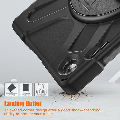 Junfire Shockproof Case for Lenovo Tab M10 3rd Gen 10.1 inch 2022, Heavy Duty Rugged Case with Hand Strap/360°Rotating Kickstand/Shoulder Belt for TB-326FU/TB-328XU,Black