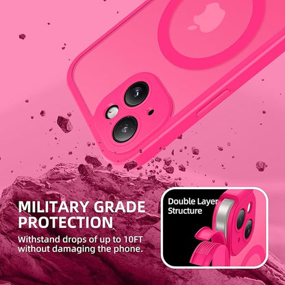 BERFY Magnetic for iPhone 14 Case, Compatible with MagSafe, Built-in Privacy Screen Protector and Upgraded Camera Protection, Anti-Spy Full Body Shockproof Phone Case for 14 6.1", Hot Pink