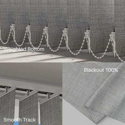 Blindify Motorized Vertical Blinds, Blackout Sliding Door Shades Vertical Shades Remote Control Customize, 3-Layer Grey