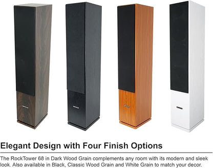 Rockville RockTower 68D 400W Passive Tower Speaker 8 Ohm, Deep Bass, High-Fidelity Sound, Sleek Dark Wood Design, for Home Audio Enthusiasts