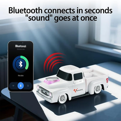 WSTER WS-538 Retro Pickup Truck Bluetooth Replica Speaker – Portable Wireless Car Model Speaker with FM, TWS, LED Party Lights, USB/TF Playback, Built-in Microphone, Type-C, Surprise Gift(White)