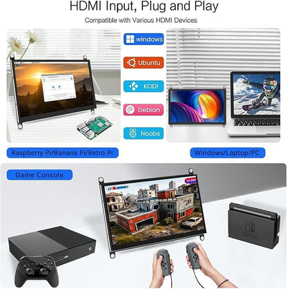 HAMTYSAN 7 Inch Raspberry Pi Screen Touchscreen Monitor 1024x600 Small HDMI Monitor w/Dual Speakers IPS Screen Display for Raspberry Pi 4/3/2 Win 11/10/8/7 Jetson Nano, Free Driver