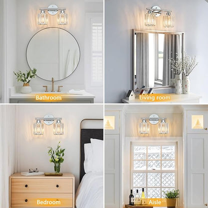 FDPBY Modern 2 Light Crystal Vanity Light, Chrome Vertical Bathroom Light Fixture Over Mirror for Dressing Table Sink, Compatible with Dimmable Bulbs (Bulbs Not Included)