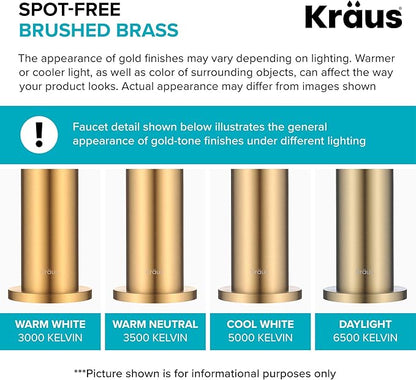 KRAUS Oletto Commercial Style Single Handle Pull Down Kitchen Faucet with QuickDock Top Mount Installation Assembly in Brushed Brass, KPF-2631BB