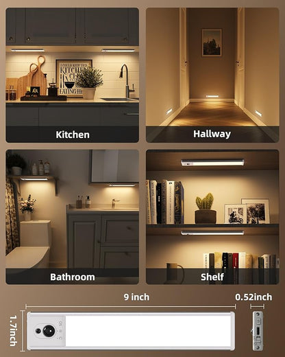 EZVALO 5-Pack Under Cabinet Lighting, 2400mAh Motion Sensor Light, LED Closet Lights Wireless, 2700K Dimmable, Timer, Magnetic, with Remote Control for Kitchen, Closet, Stair