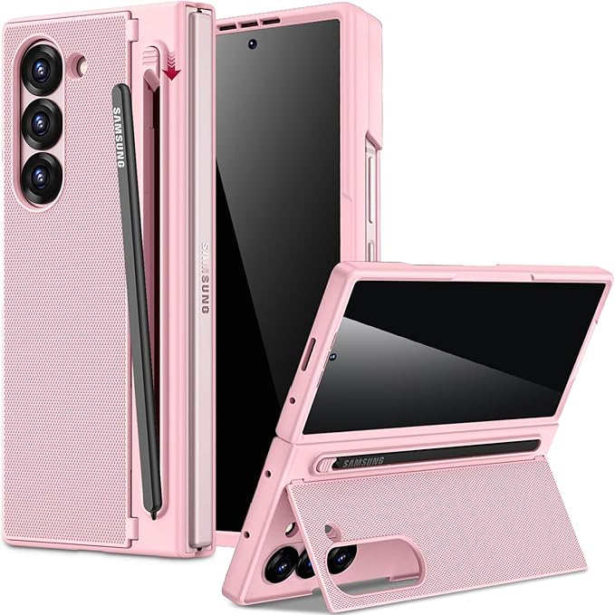 Miimall for Samsung Galaxy Z Fold 6 Case with S Pen Holder Slot [Military Grade Drop][Built-in Privacy Screen & Invisible Kickstand] Slim Thin Protective Phone Case for Galaxy Z Fold 6 5G Cover Pink