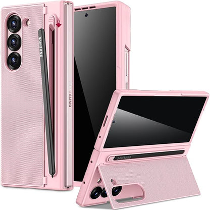 Miimall for Samsung Galaxy Z Fold 6 Case with S Pen Holder Slot [Military Grade Drop][Built-in Privacy Screen & Invisible Kickstand] Slim Thin Protective Phone Case for Galaxy Z Fold 6 5G Cover Pink