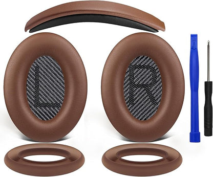 SOULWIT Ear Pads Cushions + Headband + Silicone Earpads Cover Protector, Replacement Kit for Bose QuietComfort 35 QC35, QC35 ii Over-Ear Headphones - Coffee