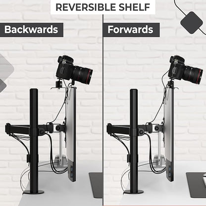 HumanCentric DSLR Monitor Mount Extra Large, Desk Camera Mounting, Light Webcam, Microphone Shelf for Monitor VESA Arm, Replace Clamp Tripods, 100x100mm Patterns, Aluminum, Hardware Included