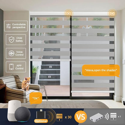 MUSCLEAREA Motorized Blinds with Remote, Cordless Automatic Zebra Shades, Smart Blind for Windows, Grey, 48 x 72