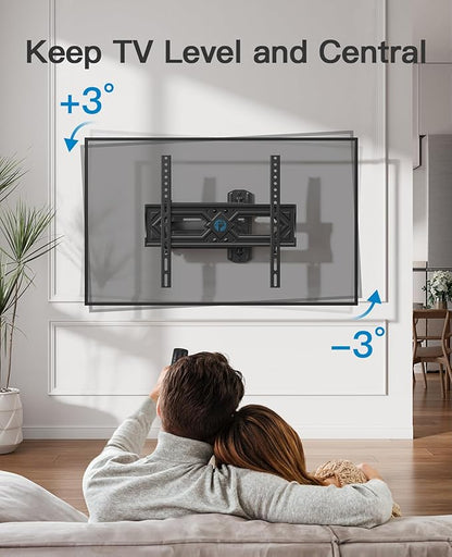 Pipishell Full Motion TV Wall Mount for 26-65 Inch Flat Curved TVs, Heavy Duty Single Articulating Arms, Corner TV Mount Up to VESA 400x400mm and 77lbs, Support Swivel, Tilt, Level Adjustment