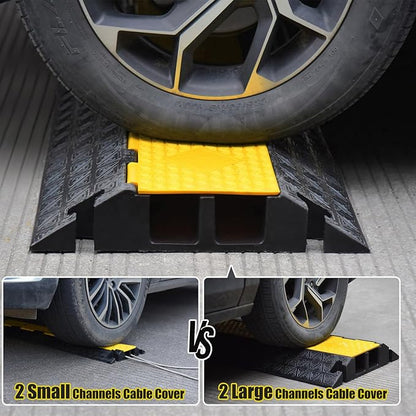 OranLite Large 2-Channel Rubber Floor Cable Protector Ramp, Heavy-Duty Floor Cable Wire Cord Cover Speed Bumps, Driveway Hose Cable Ramp Protective Cover (2 Large Channels)