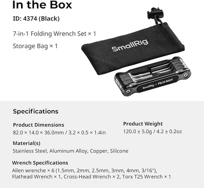 SmallRig x FILM RIOT 7-in-1 Folding Tool Set with Screwdrivers and Hex Key Wrenches, Multiple Angle Positioning, Portable and Compact Design (Black) - 4374
