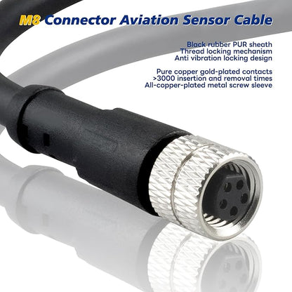 Lonlonty M8 Cable 5 Pin 6.5Ft/2M Female B Coding Circular Connector Cable Shielded IP67 Waterproof Single End Cable B Code