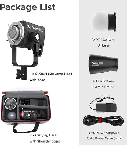 Aputure Storm 80c RGB LED Video Light - 80W Full-Color Point Source Fixture, 20,185 Lux @1m, 1800K-20,000K, Advanced Diode Mixing, CRI≥97, IP65 Weatherproof, Sidus Link, DMX & LumenRadio Control