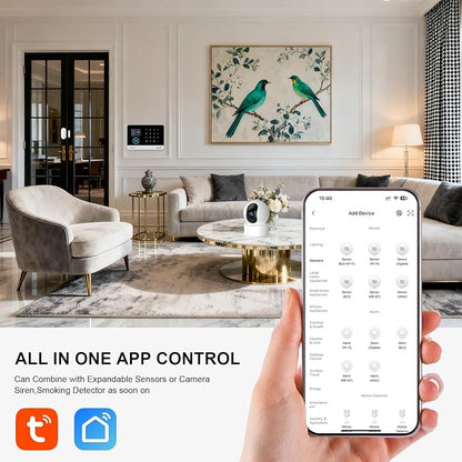 LWOHSI Alarm Systems with 2MP HD Security Camera,Wireless 4G/WiFi Home Security Systems with Door Sensors,Tuya APP Alerts,24/7 Professional Monitoring,Work with Alexa,DIY Customized Installation