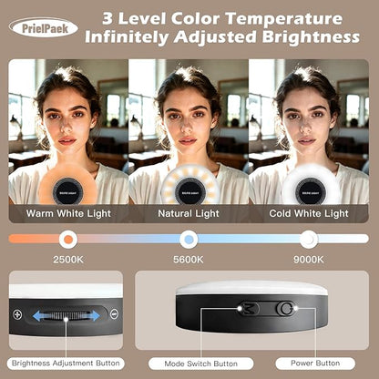 PrielPaek 3-in-1 Magnetic Beauty Selfie Light for Phones, with 2.4" Mirror Magnetic Selfie Light, Adjusted 3 Modes, Rechargeable Fill Light for Selfies, for Photography,Makeup,Vlog,TikTok,Video(Black)