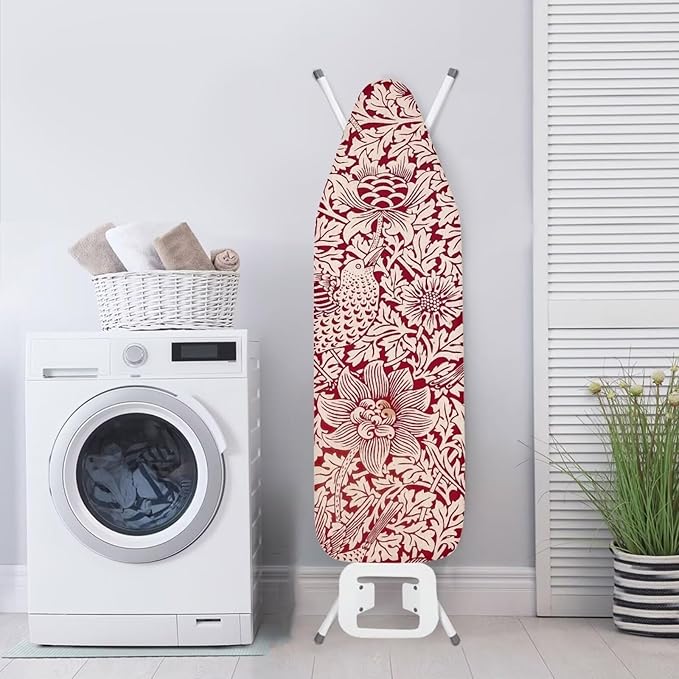 ZCFYGDX Vintage Red Floral Print Ironing Board Cover with Elastic Edge 3 Bottom Nylon Buckle Straps Breathable Resist Scorch Staining Suitable for Size-XL Iron Board House William Morris Decor