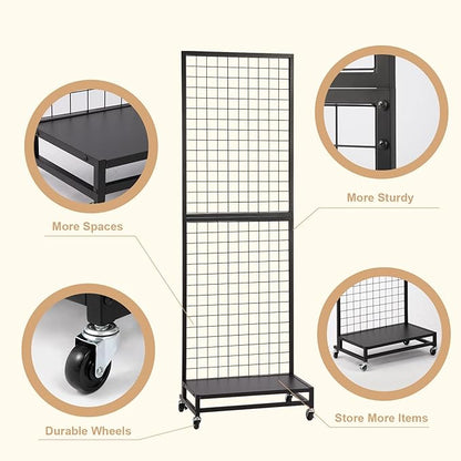 NectaCol Grid Wall Panels, 2'x 6' Gridwall Panel Display Stand with Baseplate, Black Wire Grid Wall Display Rack, Grid Panels for Display, Retail Display Stand - 2 Packs