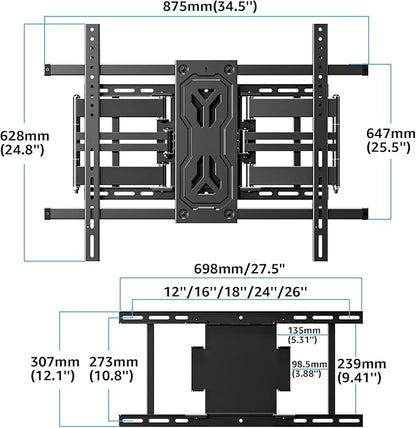 MOUNTUP Heavy Duty Full Motion TV Wall Mount for 50-110 inch Large TVs, Holds 250 lbs, 1.65" Slim TV Bracket with Extension, Swivel & Tilt, Preassembled, Max VESA 800x600mm, Fits 12-24" Studs, MU0096