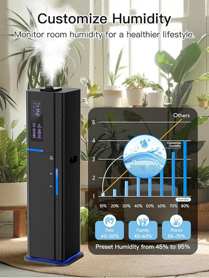 Zeova 10L/2.64Gal Humidifier, Top Fill Quiet Ultrasonic Cool Mist Humidifiers for Bedroom, Covers 550ft², 60H Runtime, 24H Timer, 3 Mist Modes Humidifier Large Room, Home, Office, Plants, Black