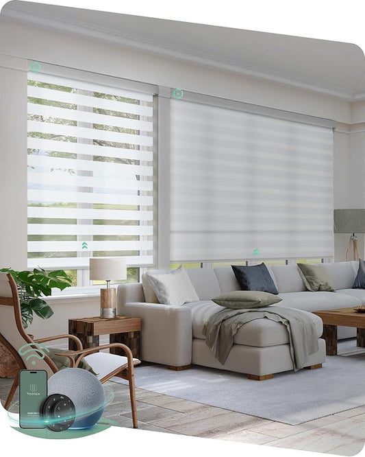 Yoolax Motorized Blinds with Remote, Electric Zebra Blinds for Indoor Windows, Room Darkening Smart Shades with Voice Control, Compatible with Alexa Google Home, APP Control, 51" W x 72" H, White