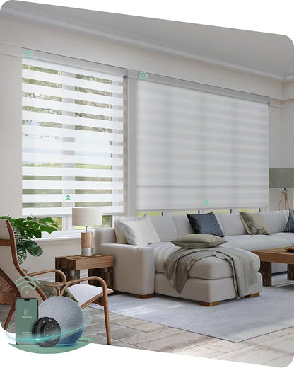 Yoolax Motorized Blinds with Remote, Electric Zebra Blinds for Indoor Windows, Room Darkening Smart Shades with Voice Control, Compatible with Alexa Google Home, APP Control, 33" W x 72" H, White