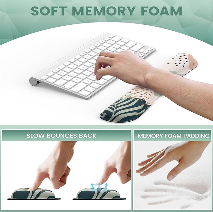 iLeadon Mouse Pad Wrist Support Keyboard Wrist Rest Set, Ergonomic Mouse Pad with Non-Slip Base for Computer Laptop Home Office + Coasters, Easy Typing & Pain Relief Mouse Mat, Tropical Plants