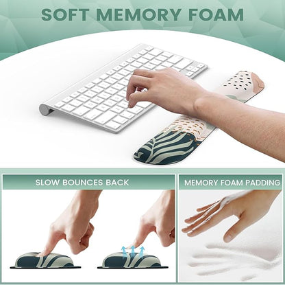 iLeadon Mouse Pad Wrist Support Keyboard Wrist Rest Set, Ergonomic Mouse Pad with Non-Slip Base for Computer Laptop Home Office + Coasters, Easy Typing & Pain Relief Mouse Mat, Tropical Plants