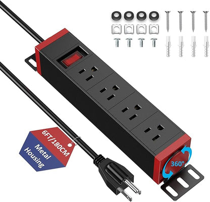 10 Inch Rack PDU Power Strip,1U RackMount Surge Protector Power Strip with15A Overload Switch, 360° Rotatable Mounting, for 10'' Mini Server Network Cabinets/Rack/Self, 6ft Cable