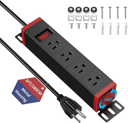 10 Inch Rack PDU Power Strip,1U RackMount Surge Protector Power Strip with15A Overload Switch, 360° Rotatable Mounting, for 10'' Mini Server Network Cabinets/Rack/Self, 6ft Cable