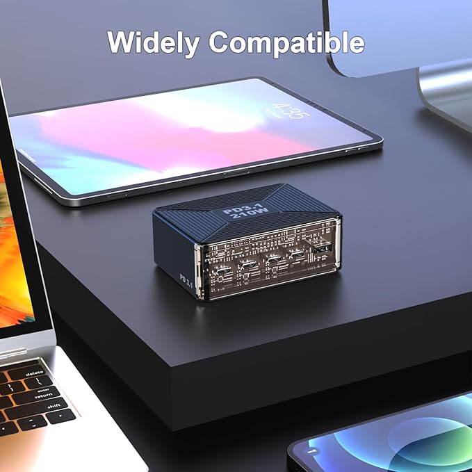 210W USB C Charger, Graaci GaN 5-Port PD3.1 140W 100W PPS Fast Charging Station, Type C Laptop Wall Charger Power Adapter for MacBook Pro/Air M2, iPhone 15 Pro, Galaxy S23 Ultra, Pixel 8, Steam Deck