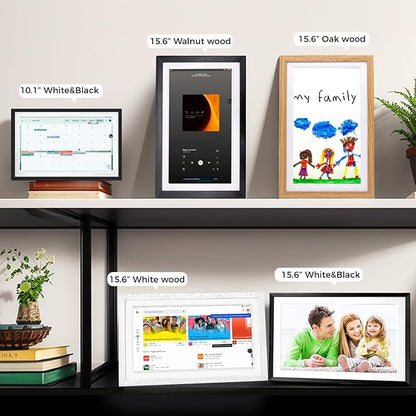 15.6" Digital Google Calendar+Pen,No Subscription|All-in-one Smart Display:Photo Frame,Google Play Apps,Voice Assistant,Home Hub,Streaming|Built-in Battery|Wall&Desk|Anti-Glare Touchscreen|Walnut Wood