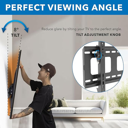Mount-It Low-Profile Tilting TV Wall Mount Bracket for 32-60 inch LCD, LED, OLED, 4K or Plasma Flat Screen TVs - 175 lbs Capacity, 1.5 Inch Profile, Max VESA 600x400 (MI-318B), Black, 60