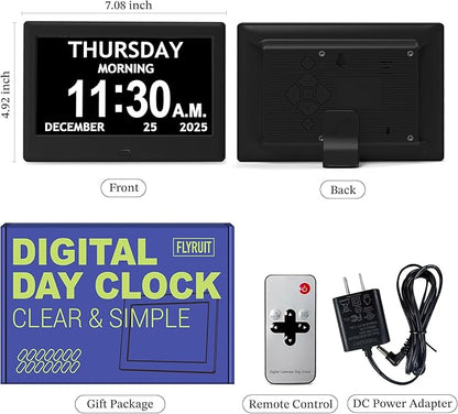 7'' Dementia Clock For Seniors, Large Display Digital Clock With Date, Time, Day Of Week for Elderly, Memory Loss, Alzheimer, 1024*600P HD, 10 Reminders & 6 Alarms, Auto Dimming & DST, Remote Control
