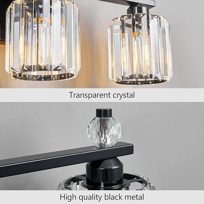 FDPBY Bathroom Vanity Lights 6-Light Plating Black Modern Crystal Vanity Light Fixtures Over Mirror Crystal Bathroom Vanity Lighting Fixtures