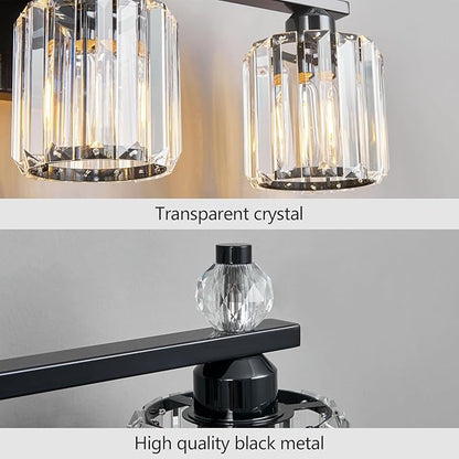 FDPBY Bathroom Vanity Lights 6-Light Plating Black Modern Crystal Vanity Light Fixtures Over Mirror Crystal Bathroom Vanity Lighting Fixtures
