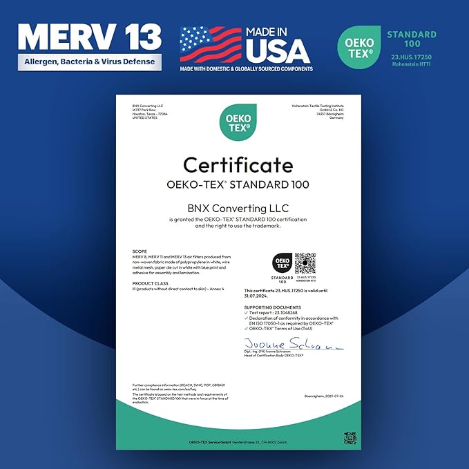 BNX TruFilter 20x20x2 Air Filter MERV 13 (4-Pack) - MADE IN USA - Electrostatic Pleated Air Conditioner HVAC AC Furnace Filters for Allergies, Pollen, Mold, Bacteria, Smoke, Allergen, MPR 1900 FPR 10